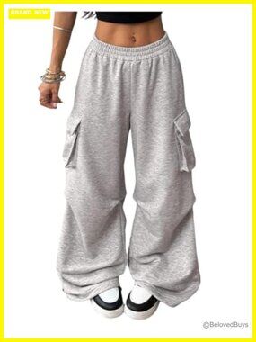 Women's Baggy Cargo Sweatpants Elastic Waist Low Rise Wide Leg Pants